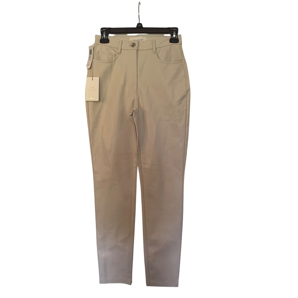 NWT Aritzia Wilfred Melina‎ Skinny Pants Birch Cream Vegan Leather Clean Girl 2